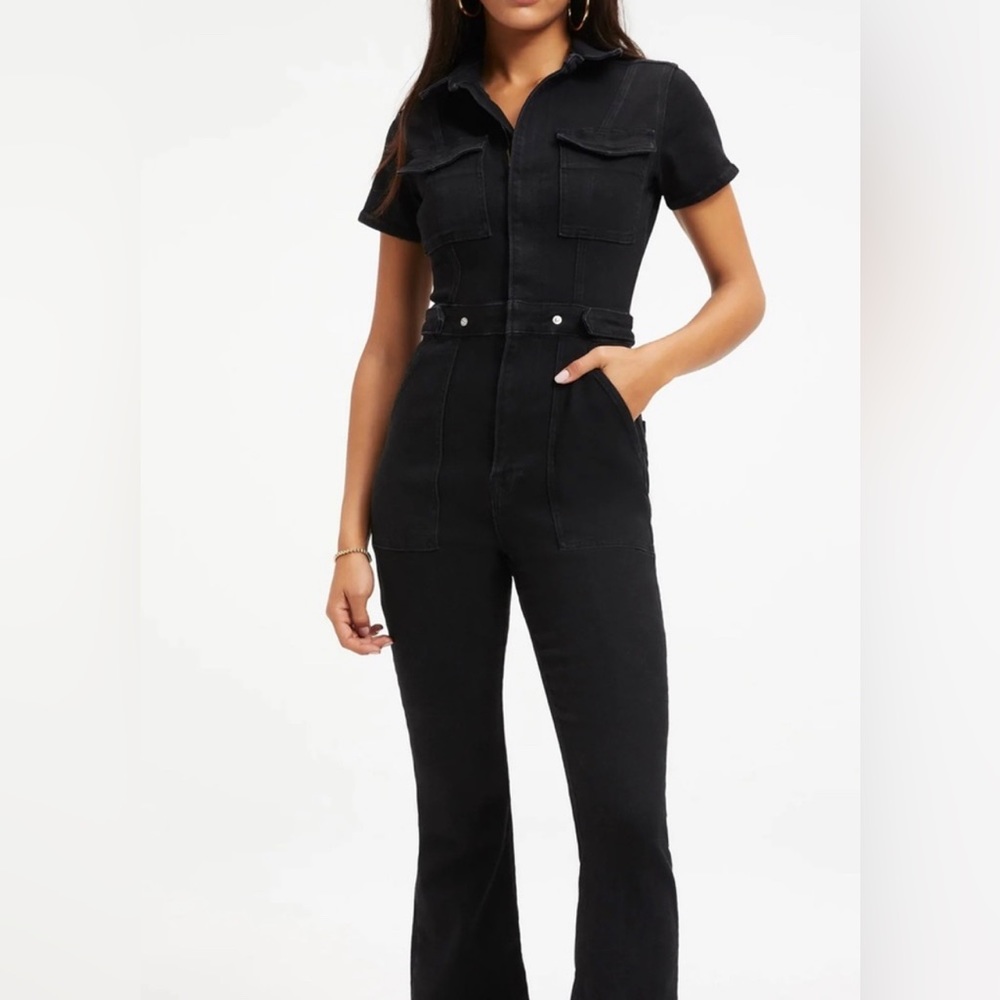 NWOT Good American fit for success, black denim jumpsuit in size Medium